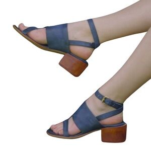 AS 98 Lorne Dark Navy Leather Sandals, New in Box